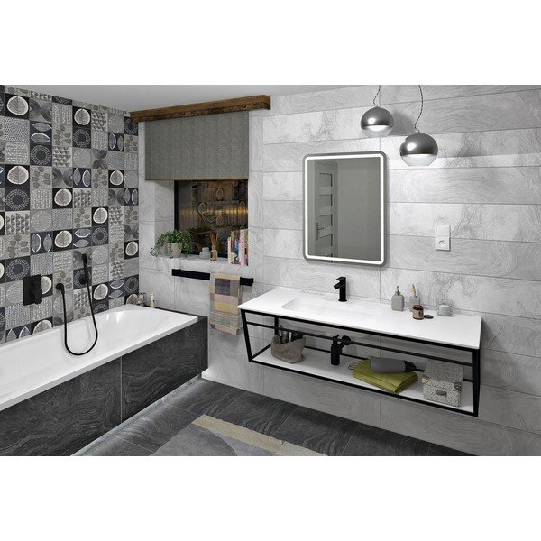 Bílý/černý kovový závěsné podstavec pod umyvadlo 218x40 cm Aruba – Sapho-image-1