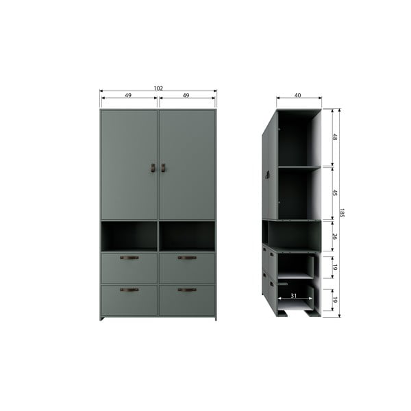 Šedozelená šatní skříň z borovicového dřeva 103x185 cm Stage - vtwonen-image-4