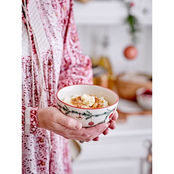 Bílo-zelené misky s vánočním motivem z kameniny v sadě 2 ks 500 ml Yule – Bloomingville-image-2