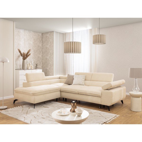 Krémová žinylková rohová pohovka (levý roh/do L) Marbeya  – Ropez-image-4