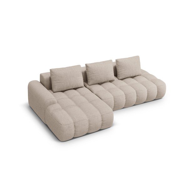 Světle hnědá rozkládací/s úložným prostorem rohová pohovka (levý roh/s lenoškou) Linz – Cosmopolitan Design-image-3