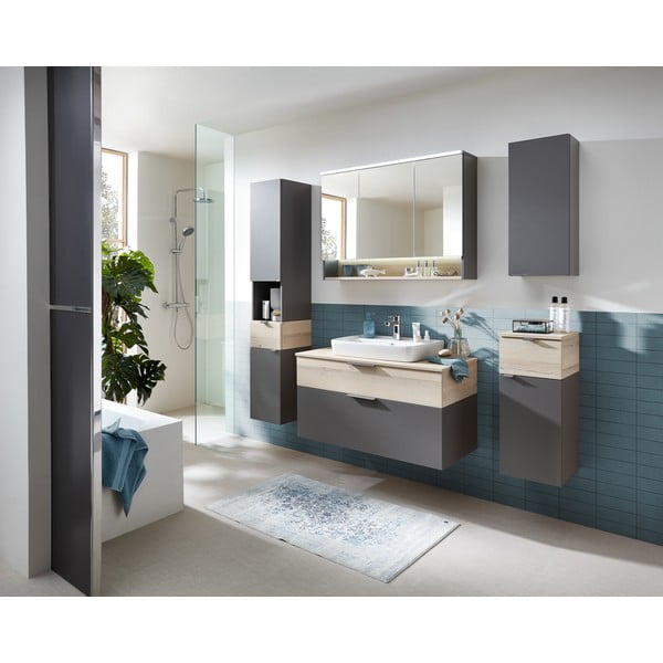 Šedá/v přírodní barvě nízká/závěsná koupelnová skříňka v dekoru borovice 72x30 cm Quickset 394 – Pelipal-image-3