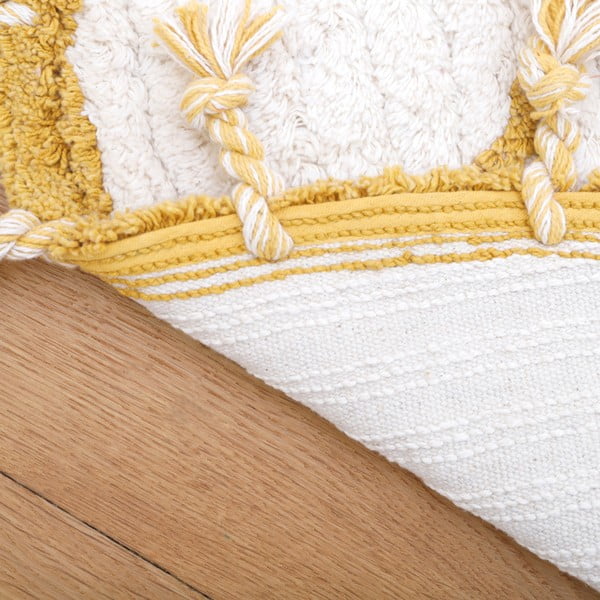 Bílo-žlutý bavlněný ručně vyrobený koberec Nattiot Come, ø 120 cm-image-4
