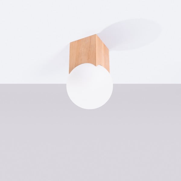 Stropní svítidlo v přírodní barvě se skleněným stínidlem 12x12 cm Rayer – Sollux-image-3