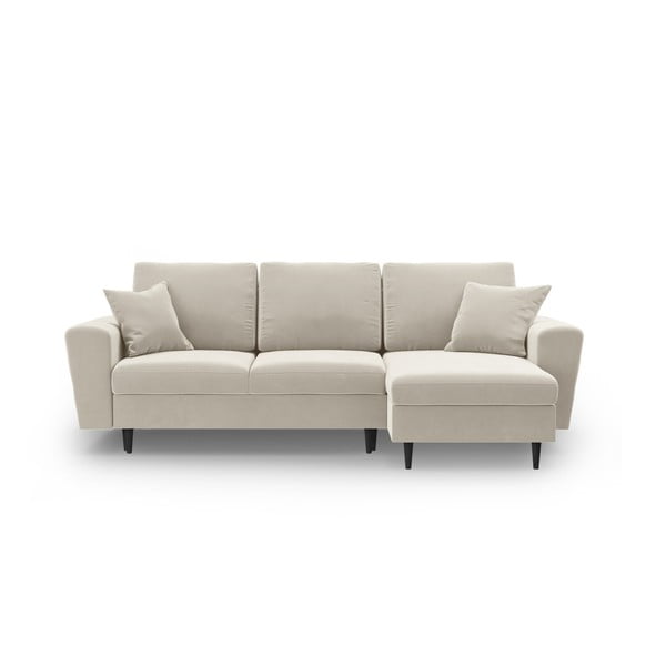 Béžová sametová rozkládací/s úložným prostorem rohová pohovka Kyoto – Cosmopolitan Design