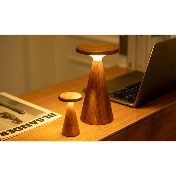 LED stolní lampa v tmavě přírodní barvě s dřevěným stínidlem (výška 14 cm) Sylva – Gingko-image-3