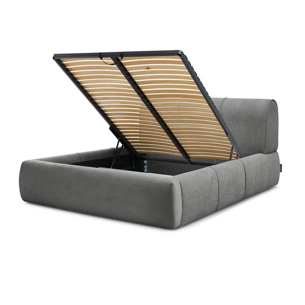 Šedá čalouněná dvoulůžková postel s úložným prostorem s roštem 180x200 cm Vernon – Bobochic Paris-image-4