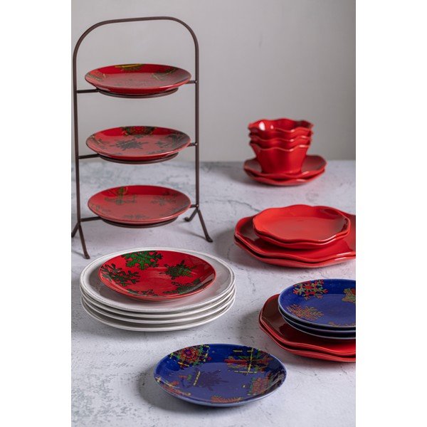 Sada 4 červeno-černých dezertních talířů z kameniny Casafina Snowflake, ø 21,6 cm-image-1