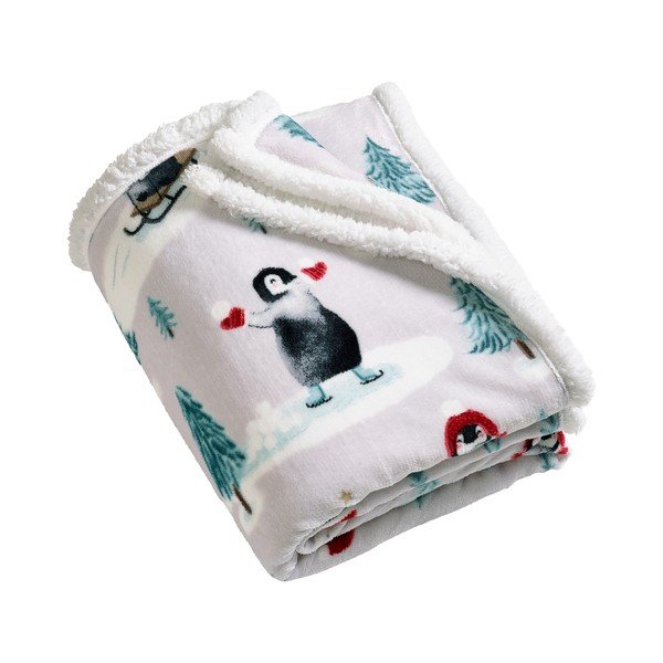 Bílá deka s vánočním motivem 170x130 cm Christmas Sherpa Penguins – Catherine Lansfield