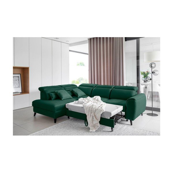 Zelená sametová rozkládací/s úložným prostorem rohová pohovka (levý roh/do L) Noble – ELTAP-image-4