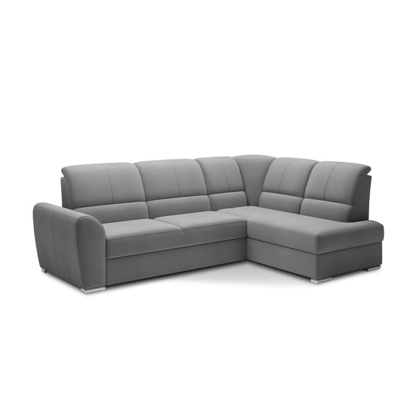 Šedá sametová rozkládací/s úložným prostorem rohová pohovka (pravý roh/do L) Siber – ELTAP-image-2