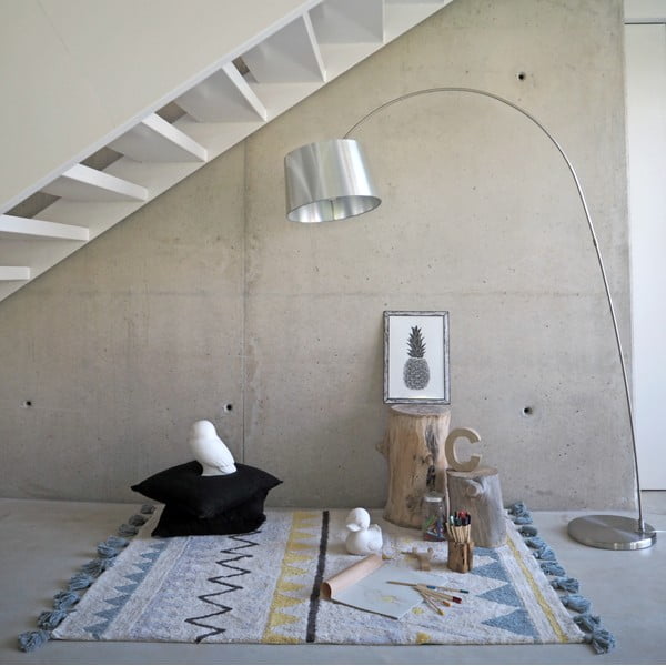 Krémový pratelný ručně tkaný bavlněný dětský koberec 120x160 cm Azteca Vintage Blue – Lorena Canals-image-1