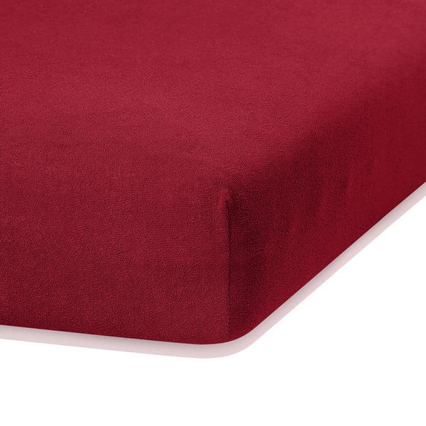 Tmavě červené elastické prostěradlo s vysokým podílem bavlny AmeliaHome Ruby, 140/160 x 200 cm