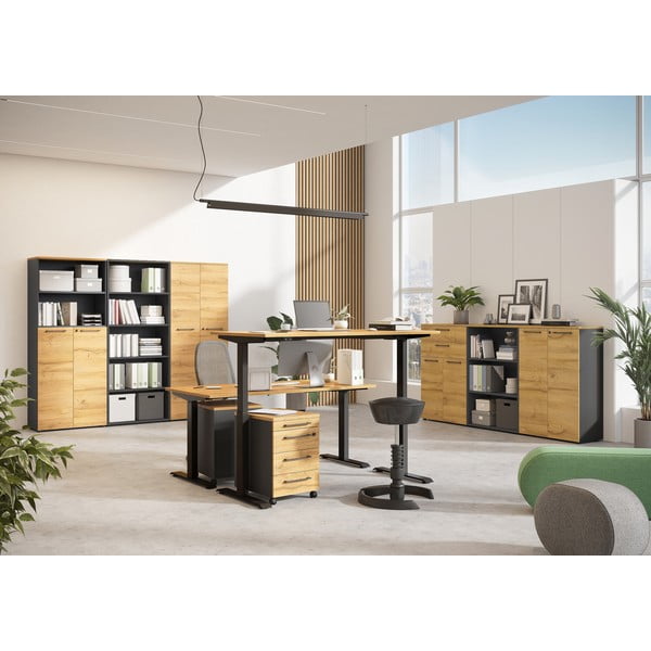 Polohovací pracovní stůl s deskou v dubovém dekoru 80x160 cm Agenda – Germania-image-1