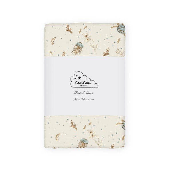 Světle žluté napínací dětské prostěradlo do postýlky z Bio bavlny 60x120 cm Sea Garden – Cam Cam Copenhagen