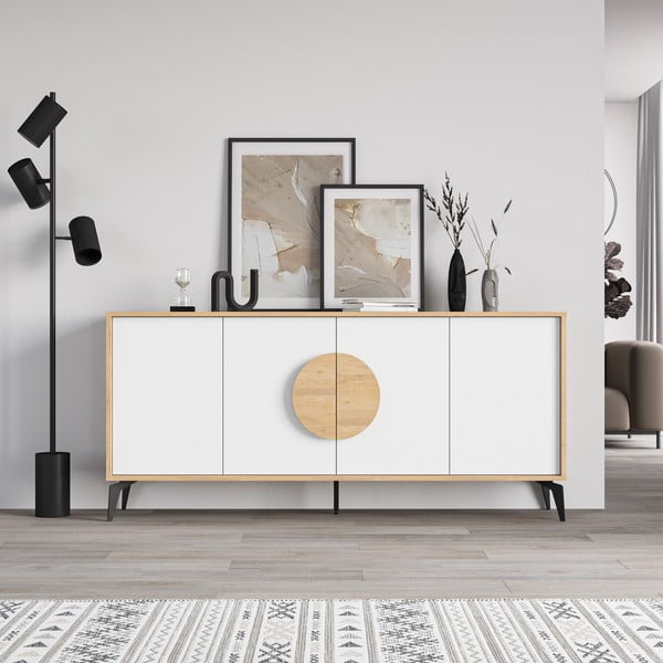 Nízká komoda v dekoru dubu v bílo-přírodní barvě 180x82 cm Vae – Marckeric-image-3