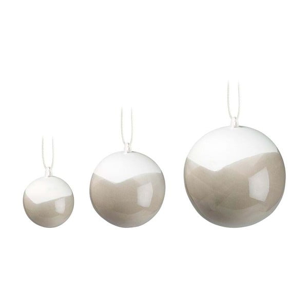 Sada 3 šedých vánočních ozdob na stromeček z kostního porcelánu Kähler Design Nobili