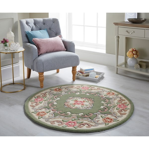 Zelený vlněný koberec Flair Rugs Aubusson, ⌀ 120 cm-image-1