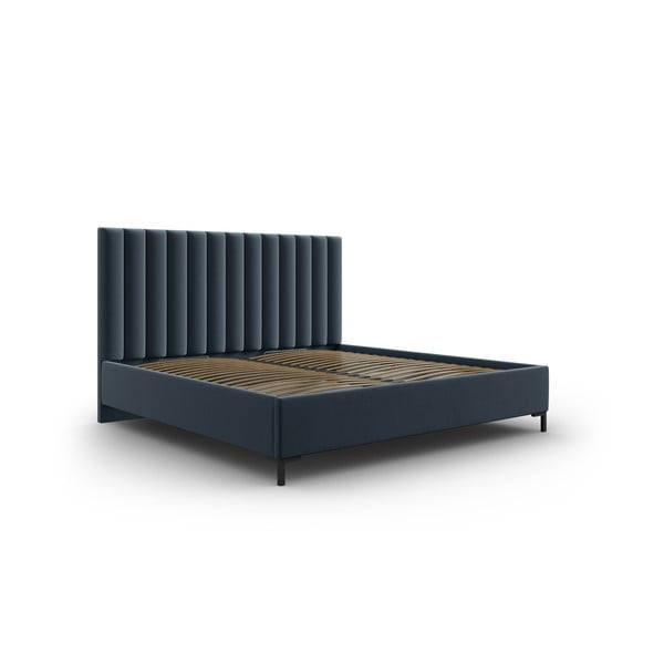 Tmavě modrá čalouněná dvoulůžková postel s úložným prostorem s roštem 160x200 cm Casey – Mazzini Beds