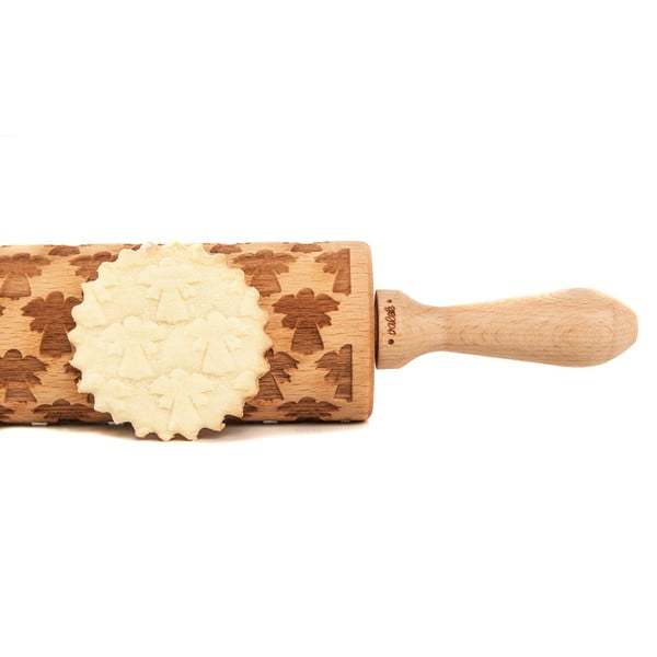 Dřevěný vánoční embosovaný váleček na těsto Valek Angel-image-3