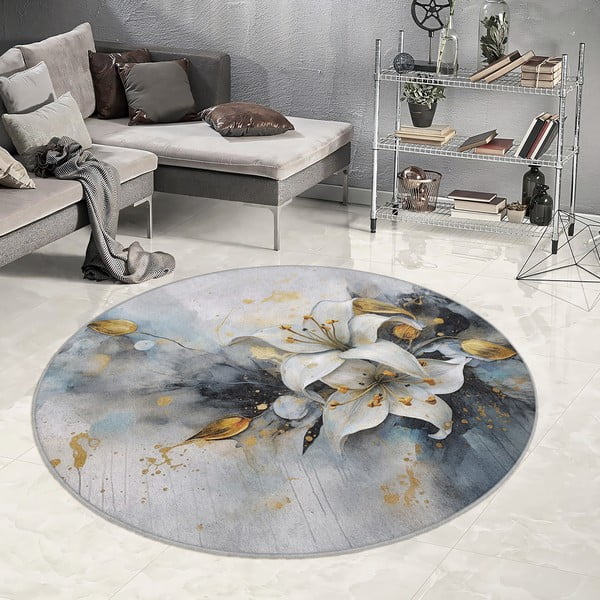 Modro-šedý pratelný kulatý koberec ø 120 cm Golden Lilly – Mila Home-image-1