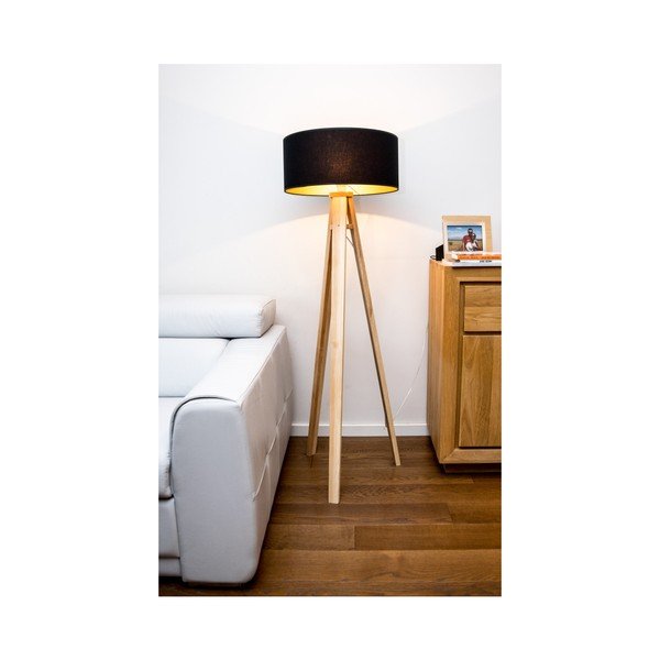 Stojací lampa s černým stínítkem a transparentním kabelem Ragaba Wanda-image-2