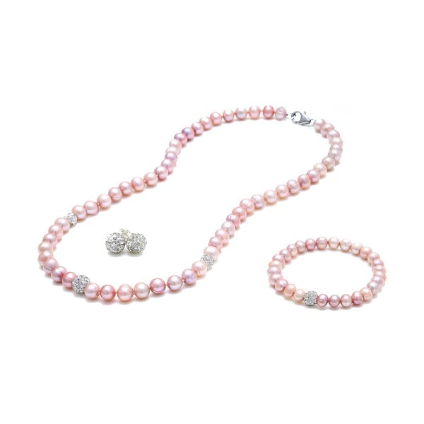 Sada náhrdelníku, náušnic a náramku z říčních perel GemSeller Verna, růžové perly