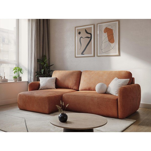 Béžová žinylková rozkládací/s úložným prostorem rohová pohovka (do "U") Lilo – Makamii-image-1