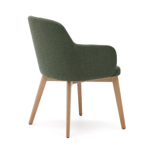 Tmavě zelené čalouněné jídelní křeslo s područkami Nelida – Kave Home-image-4