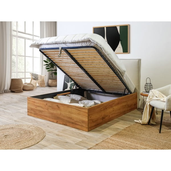 Béžovo-přírodní dvoulůžková postel s úložným prostorem s roštem 160x200 cm Cara – Bobochic Paris-image-4