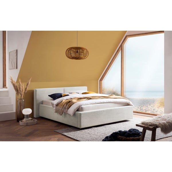 Béžová čalouněná dvoulůžková postel s úložným prostorem s roštem 140x200 cm Cube – Meise Möbel-image-1