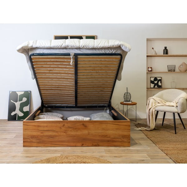 Béžovo-přírodní dvoulůžková postel s úložným prostorem s roštem 160x200 cm Cara – Bobochic Paris-image-3