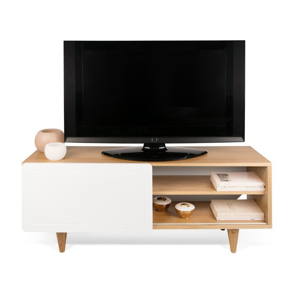 TV stolek v dekoru dubového dřeva s bílými detaily TemaHome Nyla