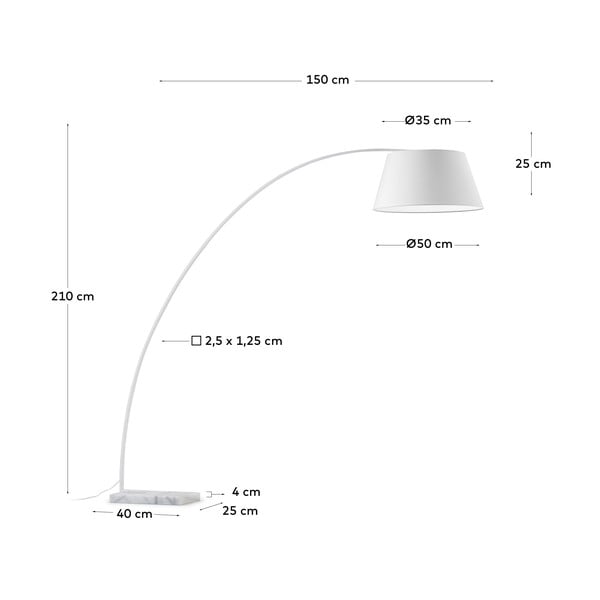 Bílá stojací lampa s textilním stínidlem (výška 210 cm) Juhe – Kave Home-image-4
