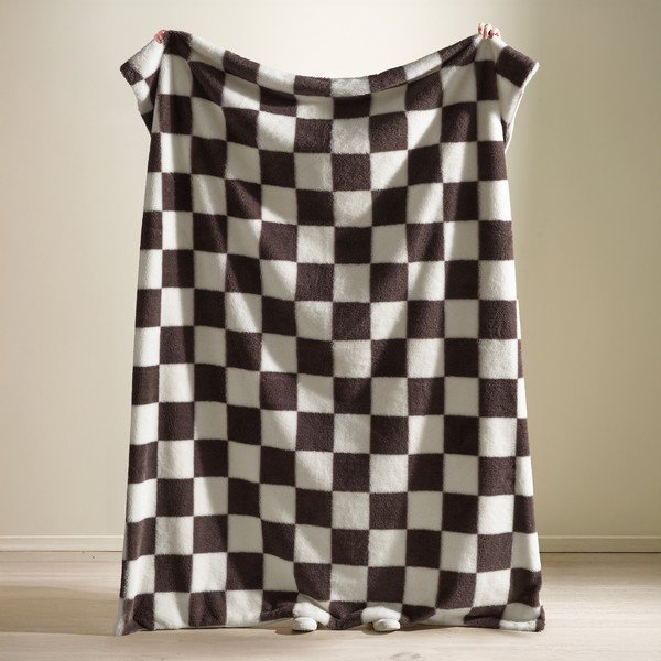Bílá/tmavě hnědá deka 130x170 cm Cosy Soft Checkerboard – Catherine Lansfield-image-1