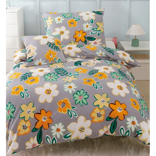 Oranžovo-šedé 3dílné povlečení na jednolůžko z mikrosaténu 140x200 cm Grace – My House-image-1