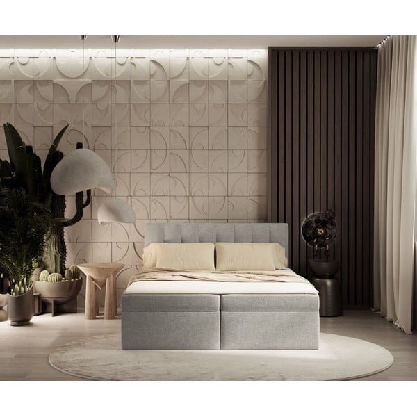 Světle šedá boxspring postel s úložným prostorem 140x200 cm Novento – Maison de Rêve-image-3