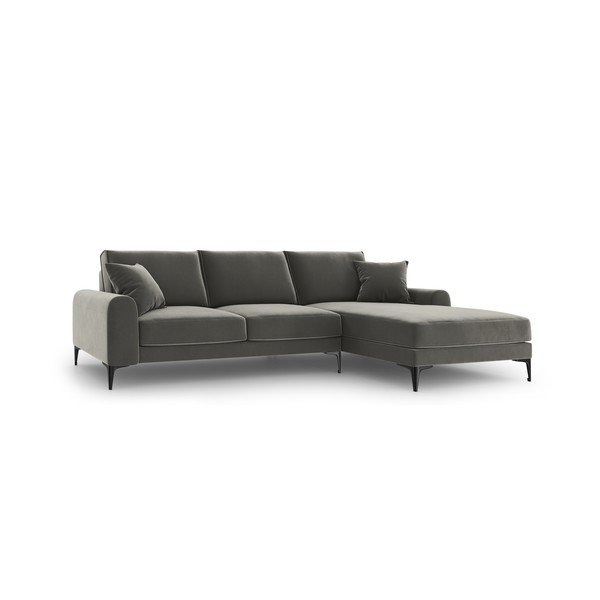 Světle šedá sametová rohová pohovka Mazzini Sofas Madara, pravý roh