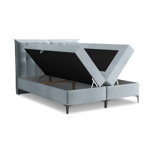 Světle modrá boxspring postel s úložným prostorem 160x200 cm Mikana – Makamii-image-1
