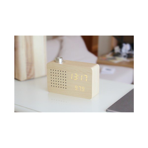 Béžový budík se žlutým LED displejem a rádiem Gingko Radio Click Clock-image-1