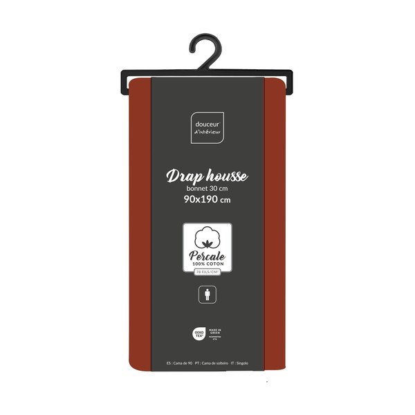 Napínací prostěradlo z bavlněného perkálu v cihlové barvě 90x190 cm Percaline – douceur d'intérieur-image-2