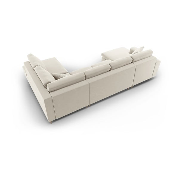 Béžová sametová rozkládací/s úložným prostorem rohová pohovka (pravý roh/do "U") Kyoto – Cosmopolitan Design-image-4