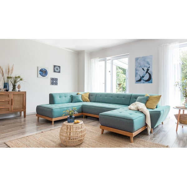 Tyrkysová rozkládací rohová pohovka (levý roh/do "U") Dazzling Daisy – Miuform-image-4