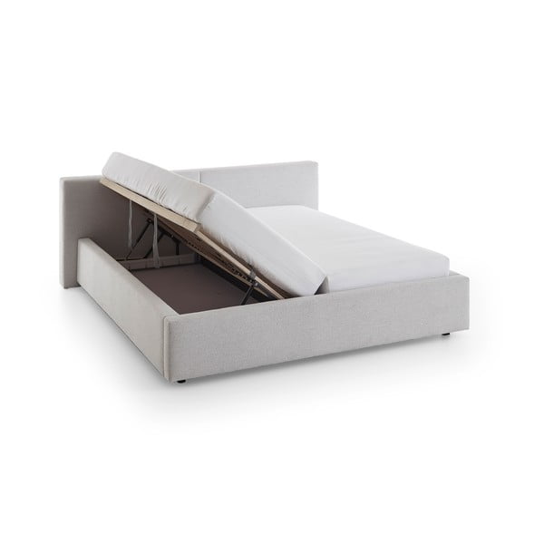 Světle šedá čalouněná dvoulůžková postel s úložným prostorem s roštem 160x200 cm Cube – Meise Möbel-image-4