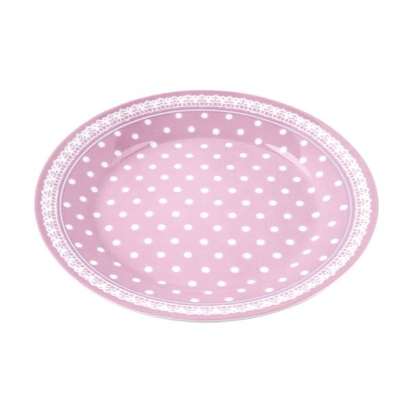 Porcelánový talíř Dots, růžový 4 ks