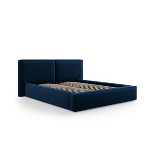 Tmavě modrá sametová čalouněná dvoulůžková postel s úložným prostorem s roštem 200x200 cm Arendal – Cosmopolitan Design