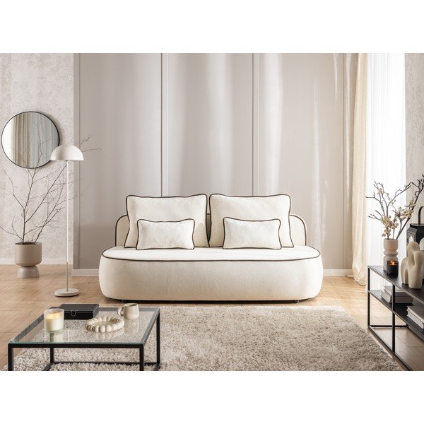 Hnědá/krémová sametová rozkládací/s úložným prostorem pohovka 210 cm Saga – Ropez-image-1