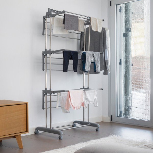 Šedý skládací stojan na prádlo na kolečkách InnovaGoods-image-4