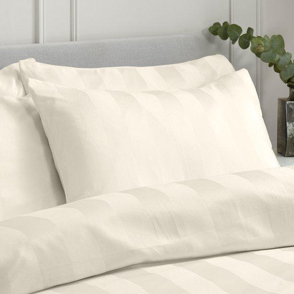 Krémové saténové povlečení na dvoulůžko 220x230 cm So Soft Satin Stripe – Catherine Lansfield-image-2