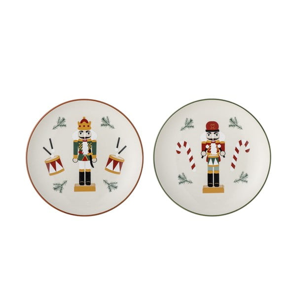 Bílé dezertní  talíře s vánočním motivem z kameniny v sadě 2 ks ø 16 cm Jolly – Bloomingville